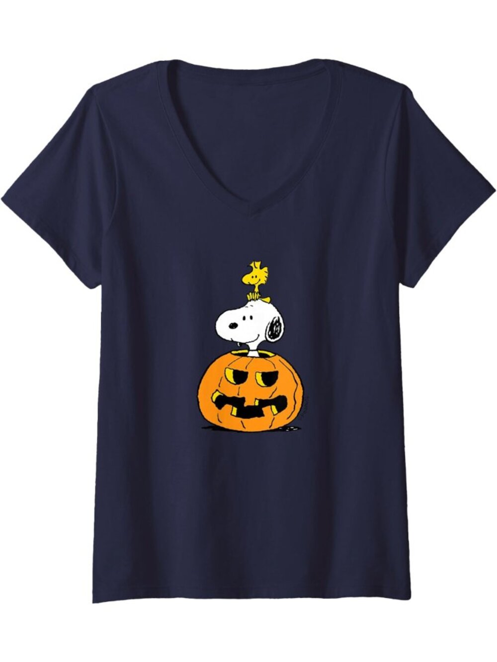 Halloween Snoopy & Woodstock Pumpkin V-Neck T-Shirt for Women - Cute Graphic Tee